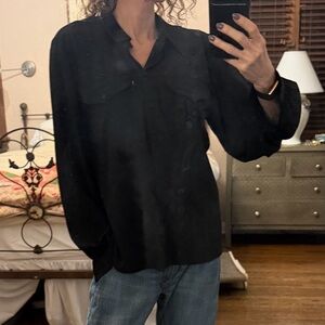 NWOT Topshop black silky Collared Blouse, 6